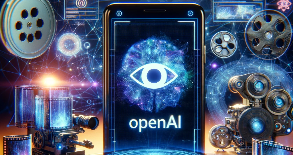 Détails du fichier joint DALL·E-2024-02-16-09.29.38-A-highly-detailed-smartphone-displaying-the-OpenAI-logo-on-its-screen-surrounded-by-visual-representations-of-artificial-intelligence-and-video-produ