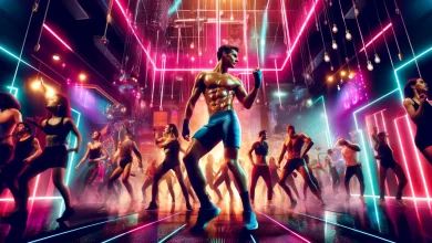A vibrant image capturing the essence of a mix between intense physical effort and a decadent dance floor atmosphere,